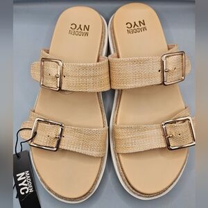 Women's Madden NYC Tan Buckle Platform Sandals, Size 11
